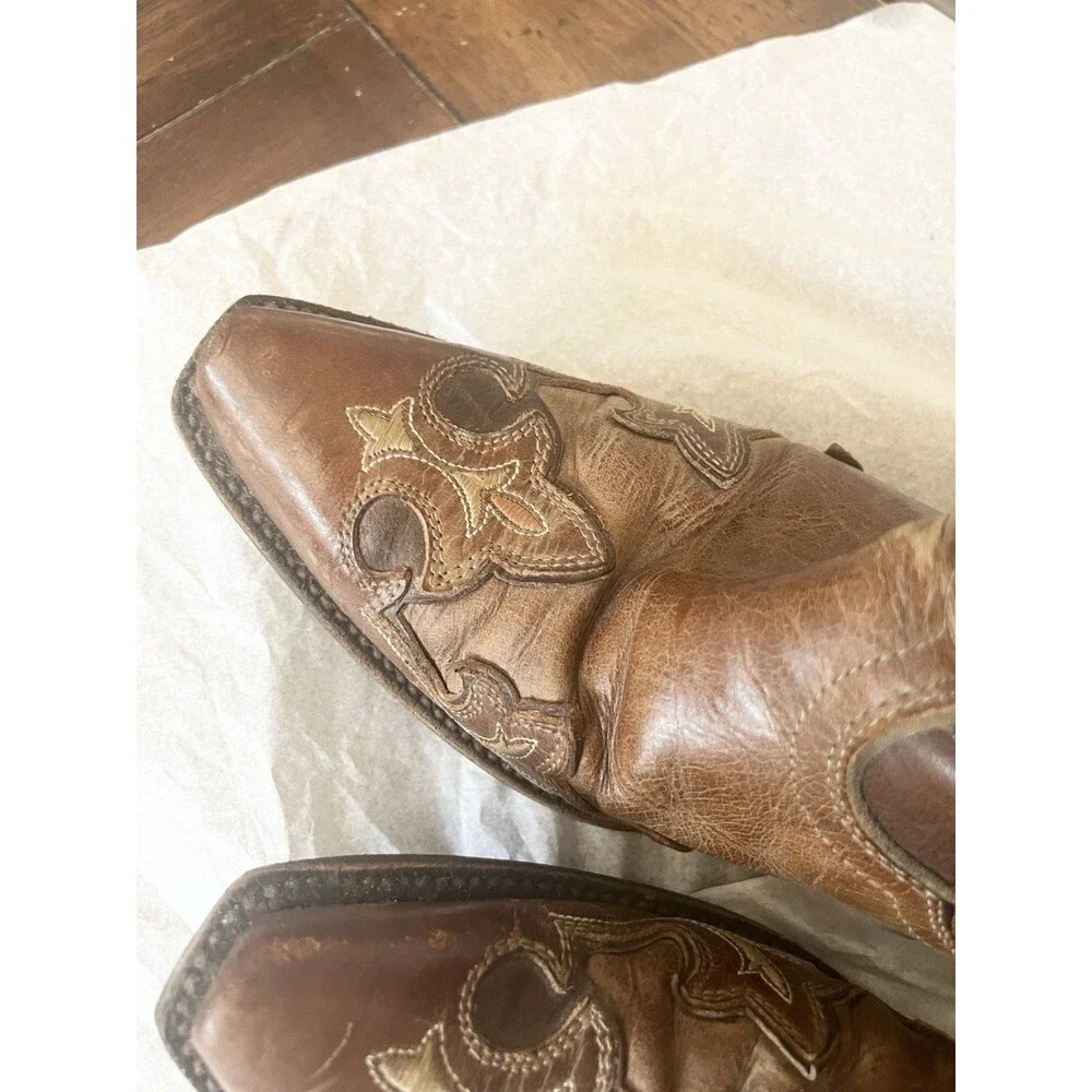 Ariat Zealous Overlay Snip Toe Decrative Western Cowboy Boots Size 10 40.5 Tan